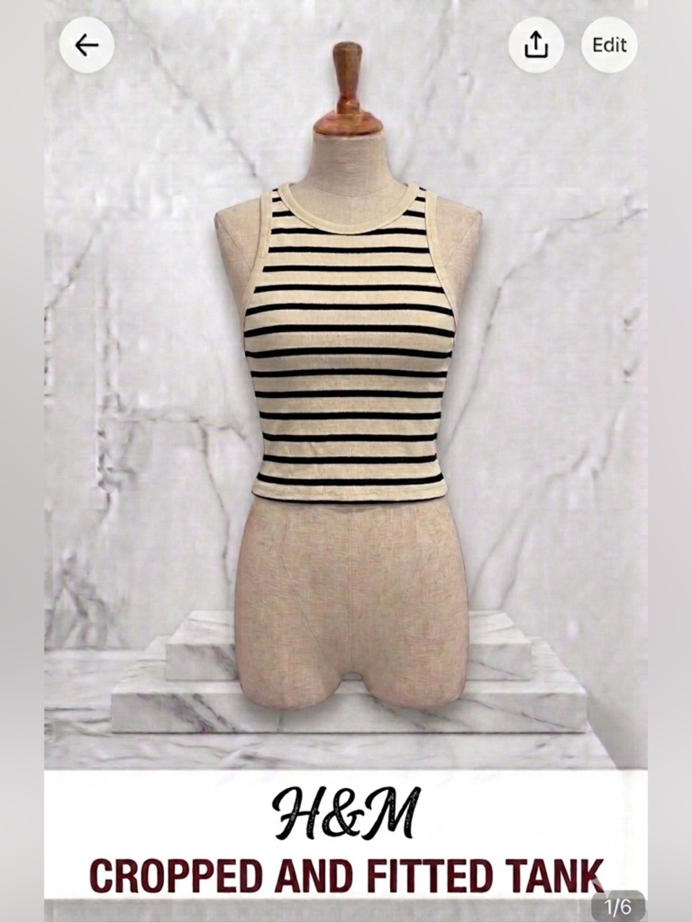 H&M Cream and Black Striped Fitted Tank Top - Never worn NWOT size S